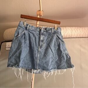 We the Free Blue A-Line Mini Jean Skirt 80's-90's inspired ripped hem classic 31
